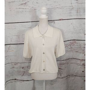 CRUSH Silk Cashmere Button Front Short Seeve Sweater Size Small
